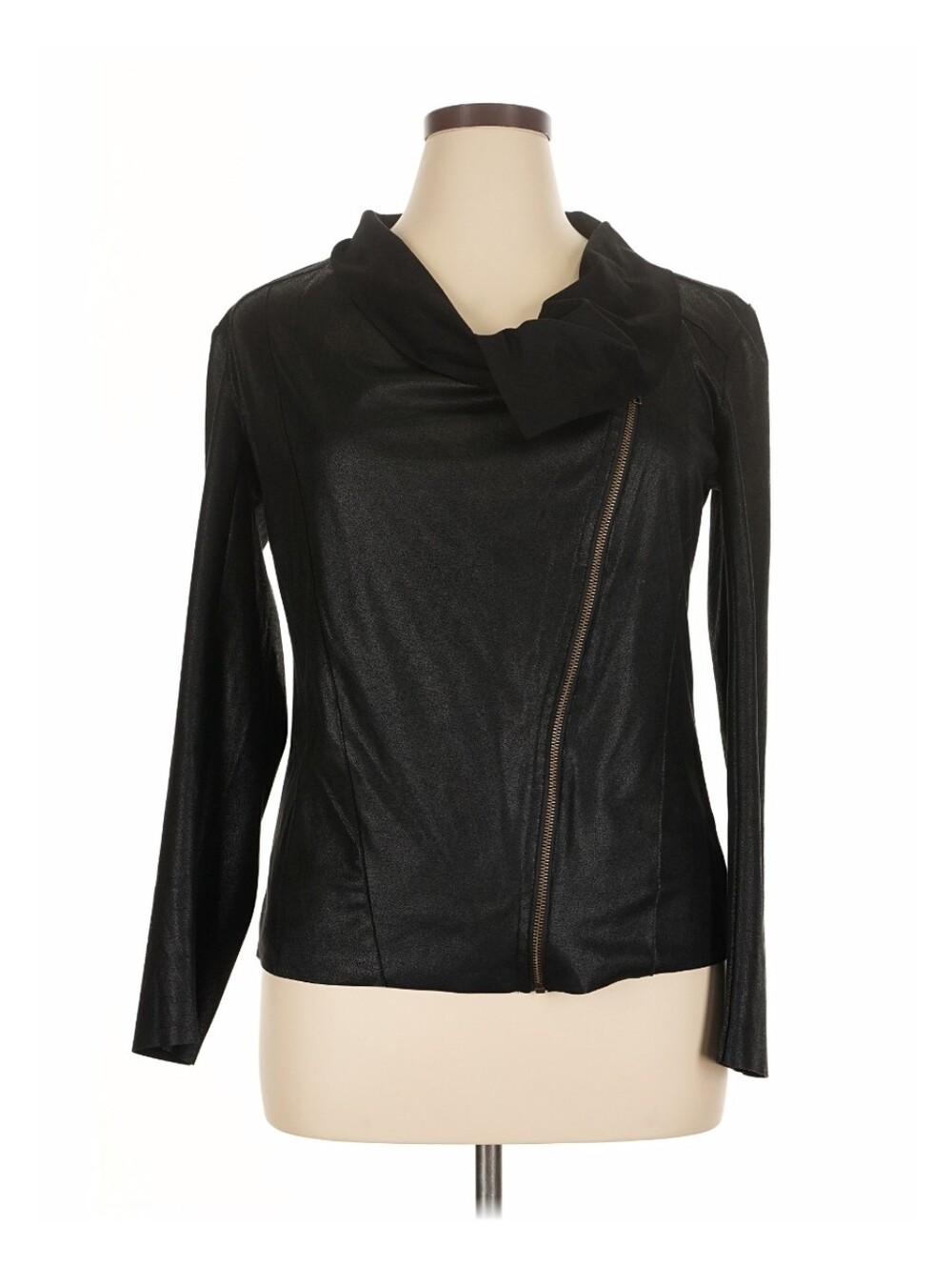 Mote Black Asymmetrical Front Zipper Jacket Foil Fabric Hip and Trendy